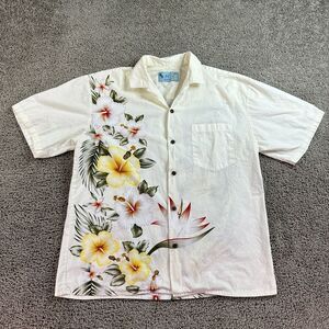 VINTAGE JC Hawaii Shirt Mens Large Beige Floral Wrap Print Short Sleeve READ